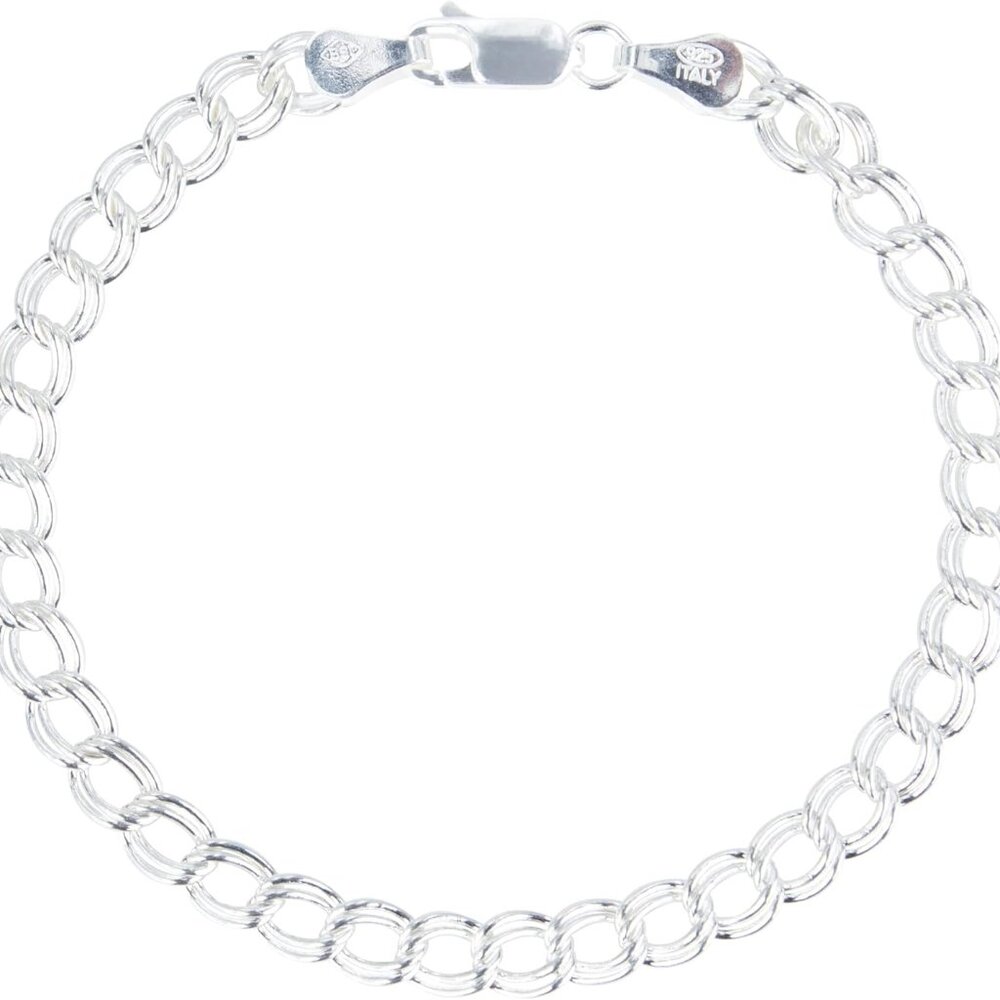 925 Sterling Silver Italian Charm Link Chain Bracelet for Men and Women - Picture 1 of 9
